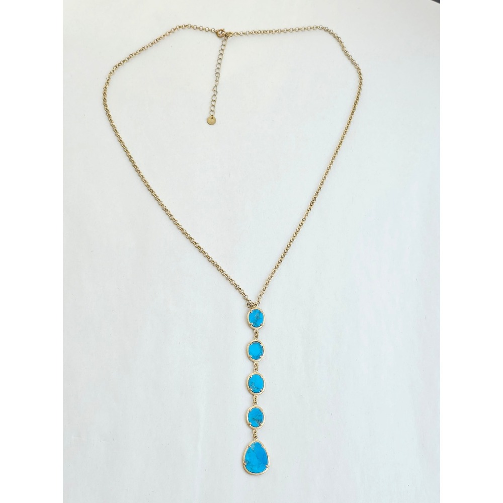 Andara Turquoise Gold Tone Drop Necklace Oval Teardrop Pendant 20 Inch